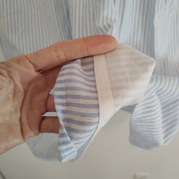 Elizabeth Wilson Dress Small S Blue Striped Leisel Short Sleeve Ruffle Summer - Picture 6 of 7